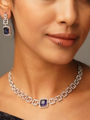 Silver Plated Blue AD Stones Necklace