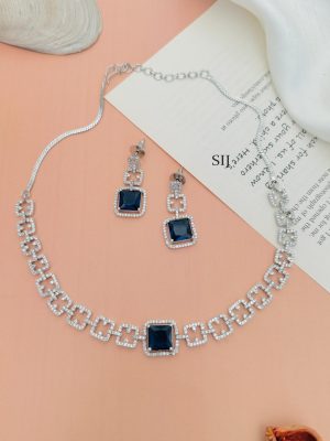 Silver Plated Blue AD Stones Necklace