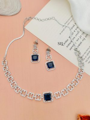 Silver Plated Blue AD Stones Necklace