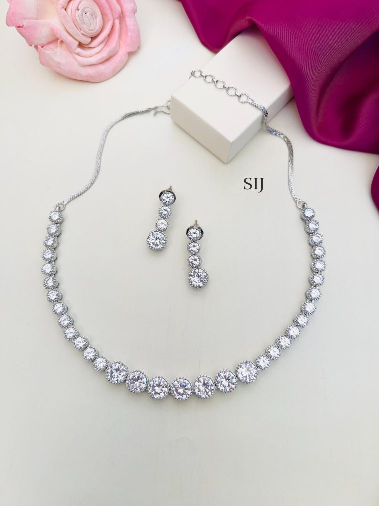 Round Silver Plated AD Stones Necklace