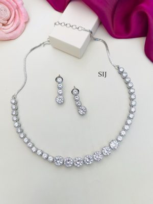 Round Silver Plated AD Stones Necklace