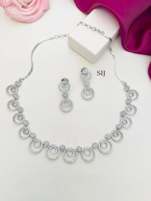 Round Silver Plated AD Stones Necklace