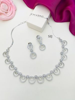 Round Silver Plated AD Stones Necklace