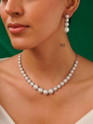 Round Pearl Silver Plated AD Stones Necklace