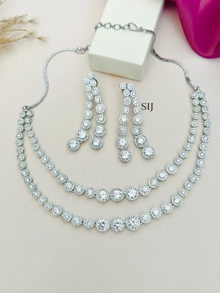 Multilayer Silver Plated Round AD Stones Necklace