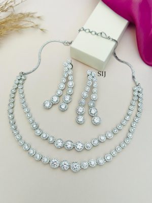 Multilayer Silver Plated Round AD Stones Necklace