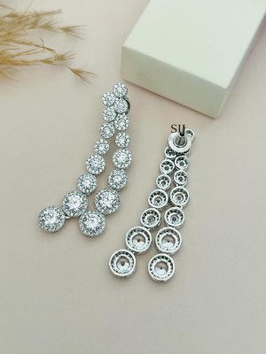 Multilayer Silver Plated Round AD Stones Necklace