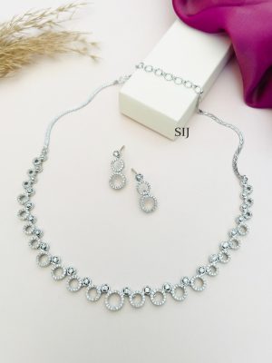 Round Silver Plated AD Stones Necklace Set