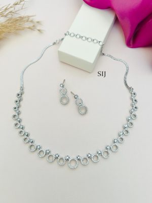 Round Silver Plated AD Stones Necklace Set