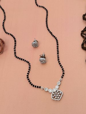 Silver Plated AD Studded Beaded Mangalsutra Set