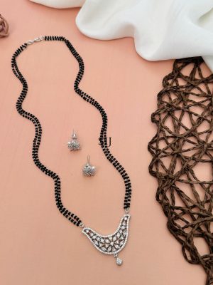 Silver Plated AD Studded & Beaded Mangalsutra Set