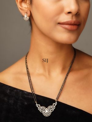 Gold Plated Solitaire AD Studded Beaded Mangalsutra Set