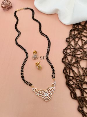 Gold Plated Solitaire AD Studded Beaded Mangalsutra Set