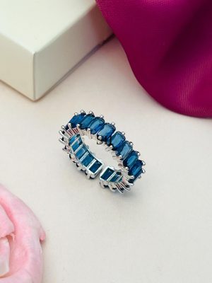 Blue Silver Plated Cubic Zircon Studded Finger Ring