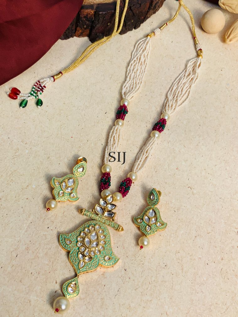 Antique Meenakari Green Gold Plated Kundan Necklace Set