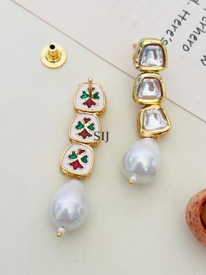 Gold Plated Polki Kundan Pearl Drop Necklace