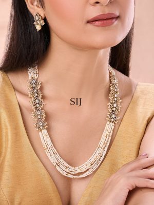 Gold Plated Polki AD Stones Long Necklace Set