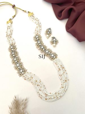 Gold Plated Polki AD Stones Long Necklace Set