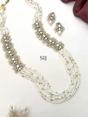 Gold Plated Polki AD Stones Long Necklace Set