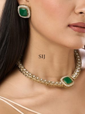 Gold Plated Green Polki AD Stones Choker