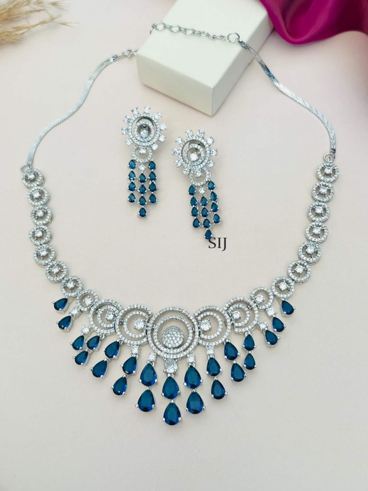 Silver Plated Blue Drop AD Stones Necklace