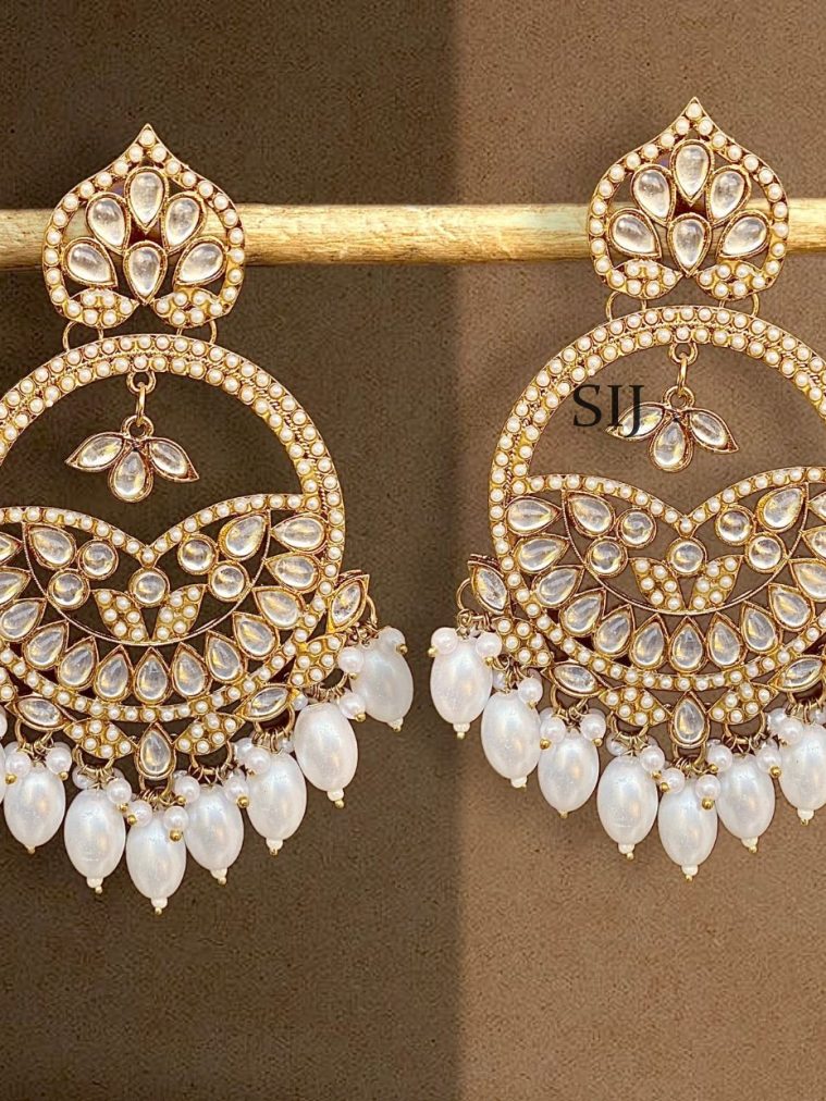 Designer Gold Plated Kundan Pearl Chandbalis Earrings