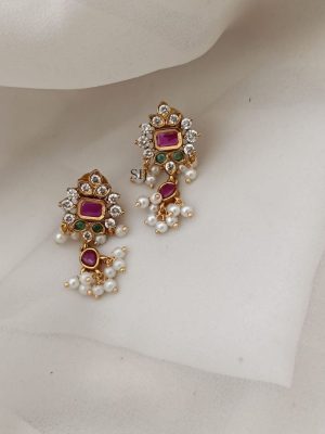 Imitation Multi Color Stones Loreal Pearl Earrings