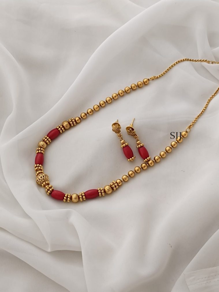 Gold Plated Coral Beaded Necklace