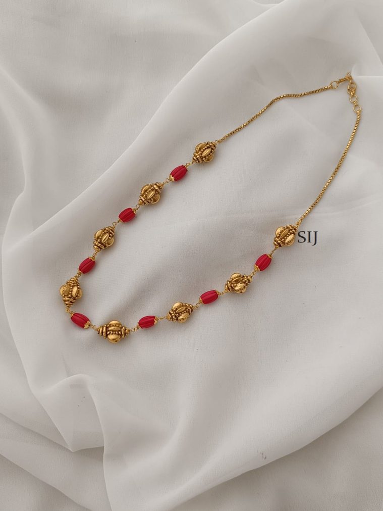 Gold Ball And Coral Beaded Necklace