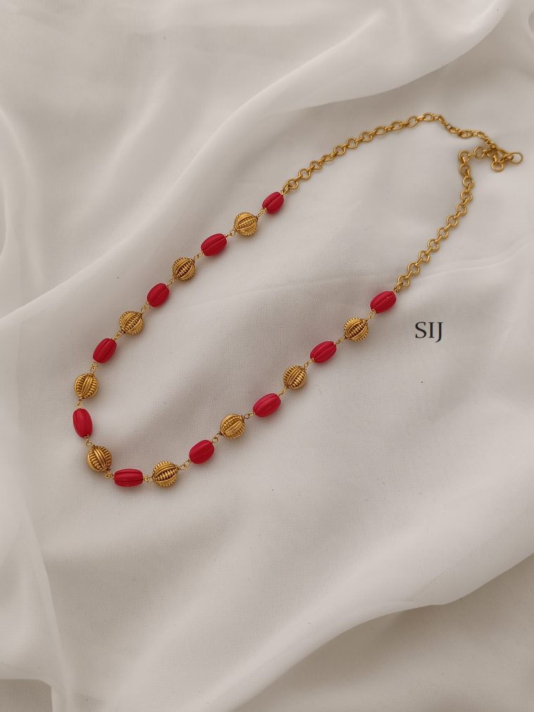 Gold Toned Ball And Coral Necklace