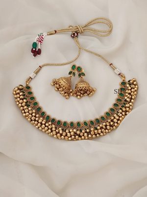 Imitation Emerald Gold Ball Necklace