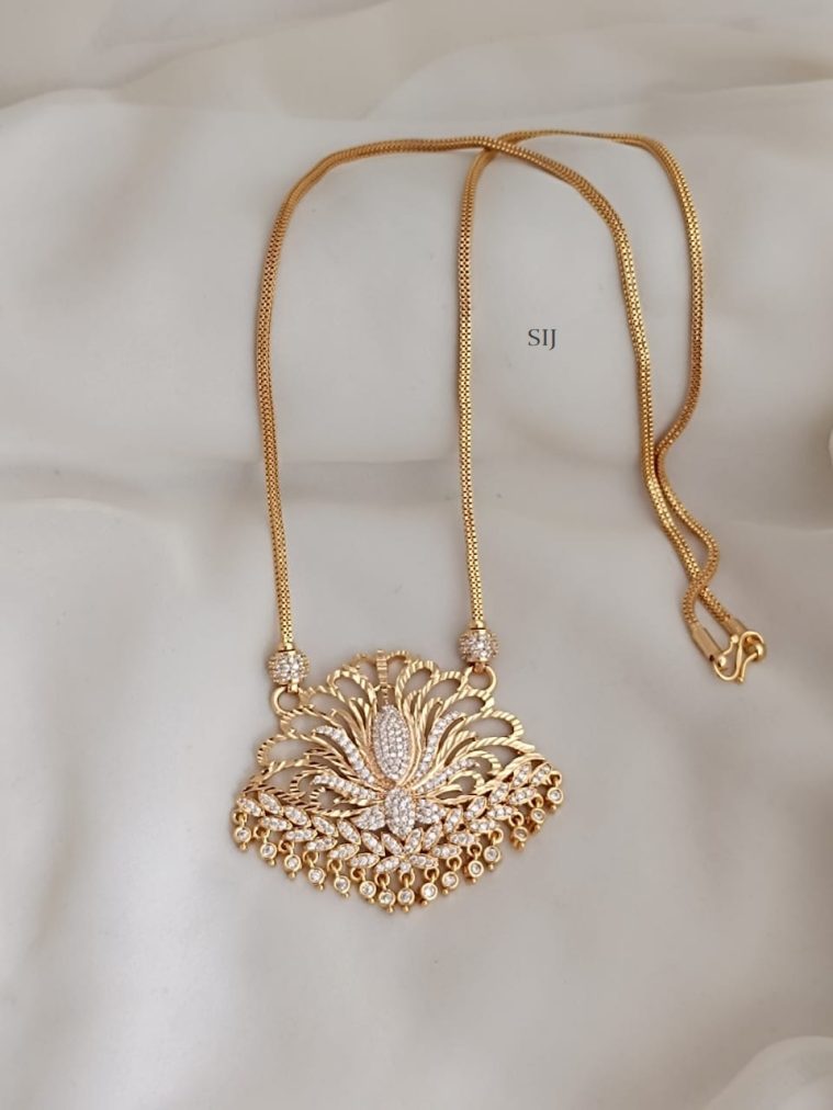 Gold Plated White Stones Flower Pendant Chain