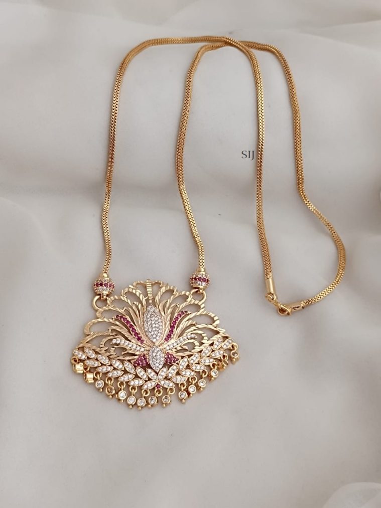 Imitation Ruby and White Stones Flower Pendant Chain