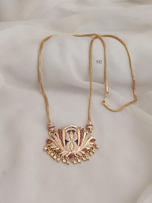 Ruby and White Stones Flower Pendant Chain