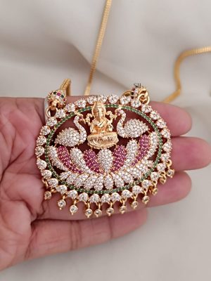 Traditional Dual Peacock and Lakshmi Pendant Chain