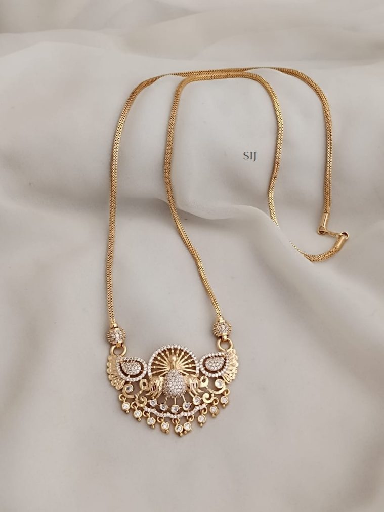 One Gram Gold White Stones Peacock Pendant Chain