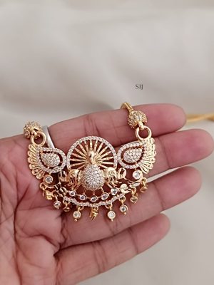 One Gram Gold White Stones Peacock Pendant Chain