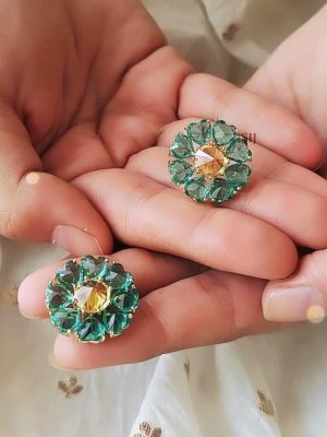 Gold Plated Crystal Green Stone Studded Earrings