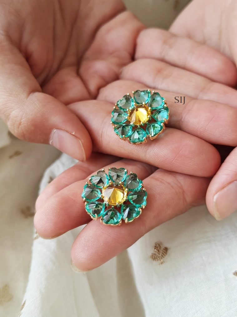 Gold Plated Crystal Green Stone Studded Earrings