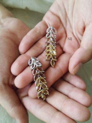 Gold Plated Crystal Stones Leaf Design Earrings