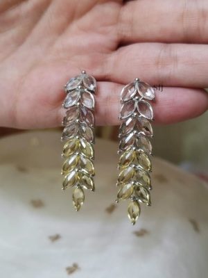 Gold Plated Crystal Stones Leaf Design Earrings