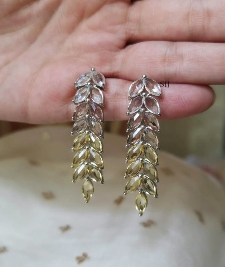 Gold Plated Crystal Stones Leaf Design Earrings