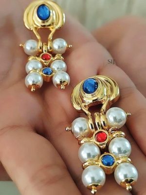 Gold Plated Crystal Stone and Pearl Designer Earrings