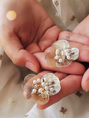 Flower Petal Shape Designer Earrings with Pearls