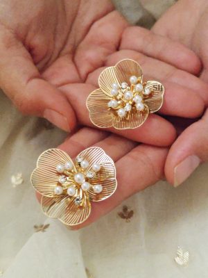 Flower Petal Shape Designer Earrings with Pearls