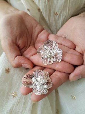 Flower Petal Shape Designer Earrings with Pearls