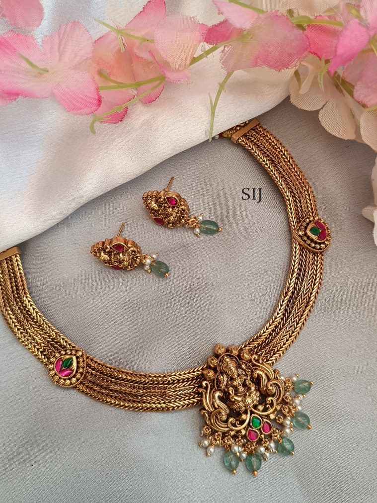 Gold Plated Lakshmi Necklace set