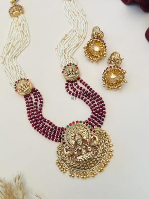 Antique Finish Lakshmi Pendent Temple Beaded Haram Set