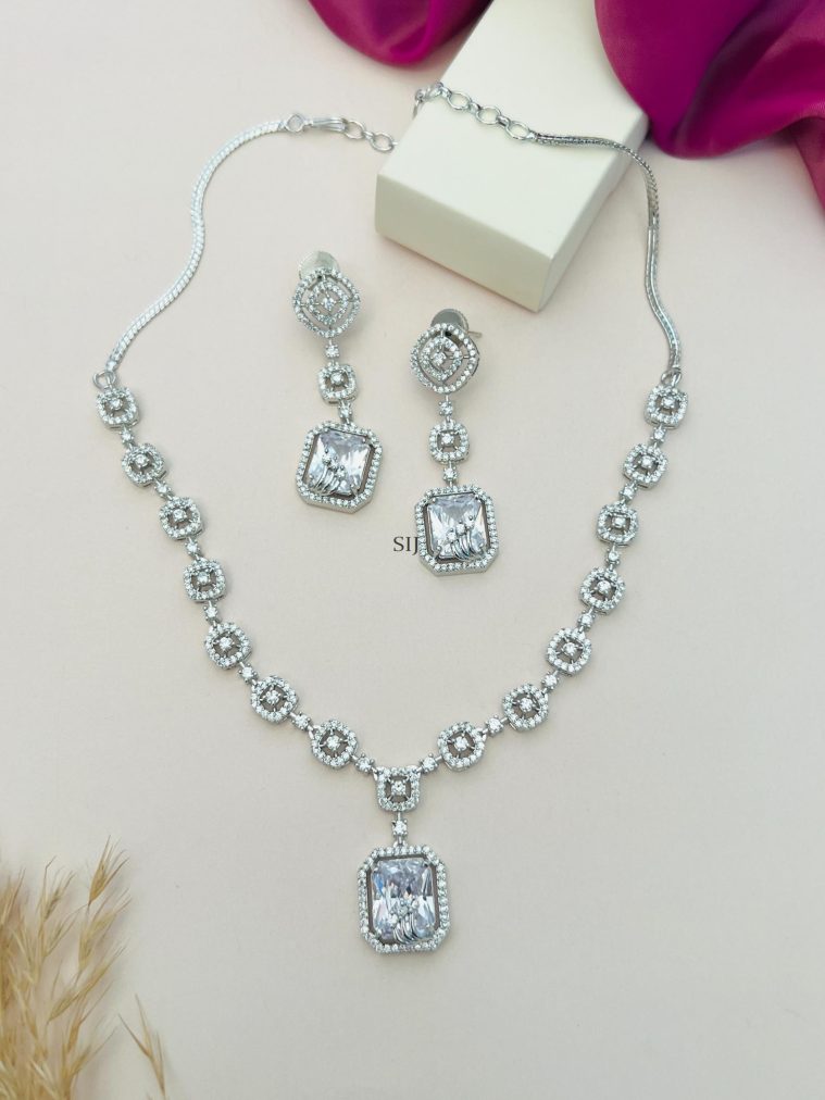 Artificial Silver Plated American Diamond Necklace