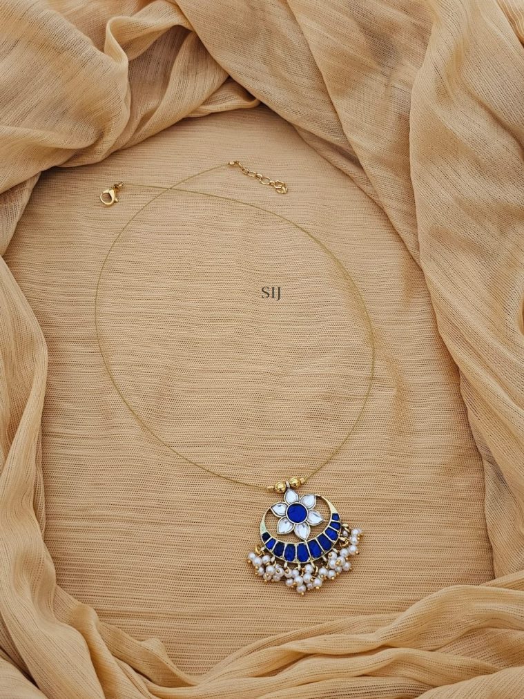 Blue and White Jadau Kundan Half Moon Invisible Necklace